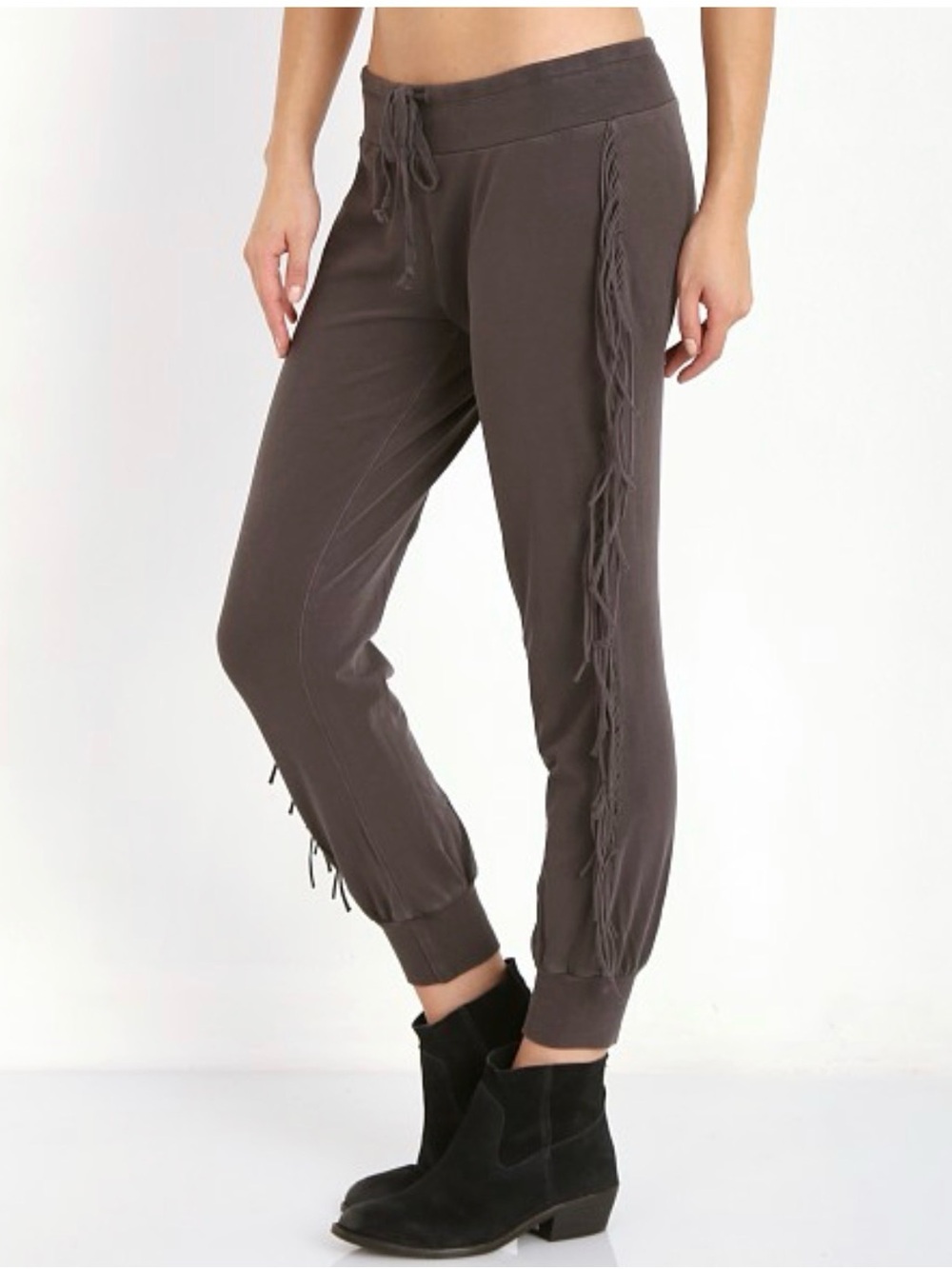 Amuse Brown Fringe-Trim Drawstring Joggers